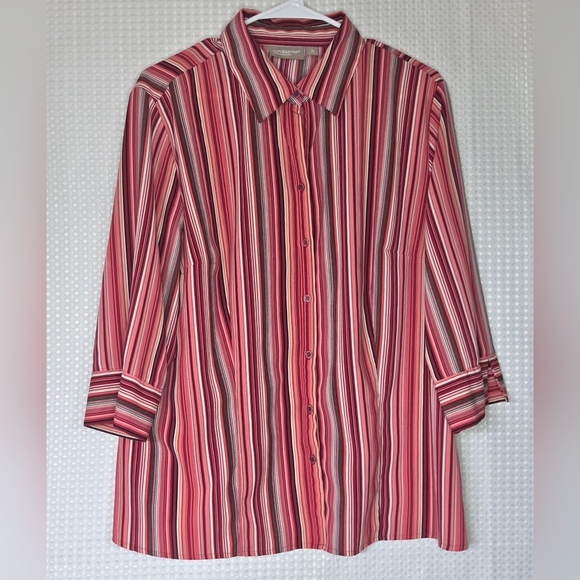 Striped Blouse Womens 1X Button Front Top Business Casual Chic Work - Picture 8 of 9